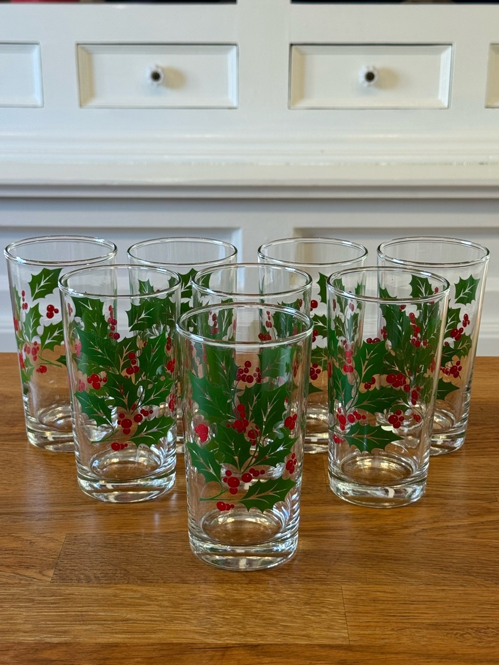 🎄 Indiana Glass Holly Berry Christmas Tumbler Glasses Set of 8 | Vintage Holiday